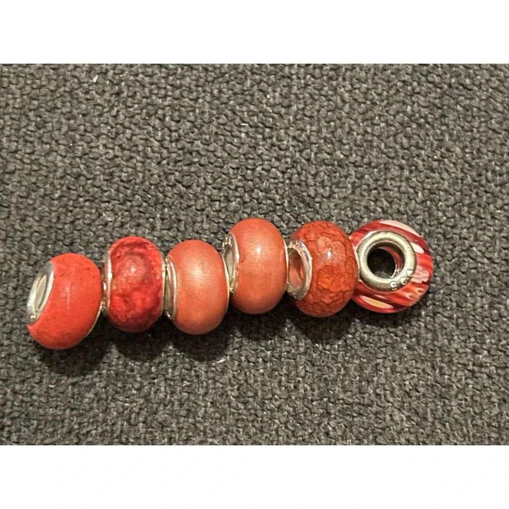 Lot of 6 Sterling Silver Core Bracelet Charm Beads Lampwork Glass Style 925 6